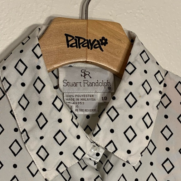 Womens vintage Stuart Randolph sz 10 b&w diamond/polka dot long sleeve shirt - Picture 2 of 5